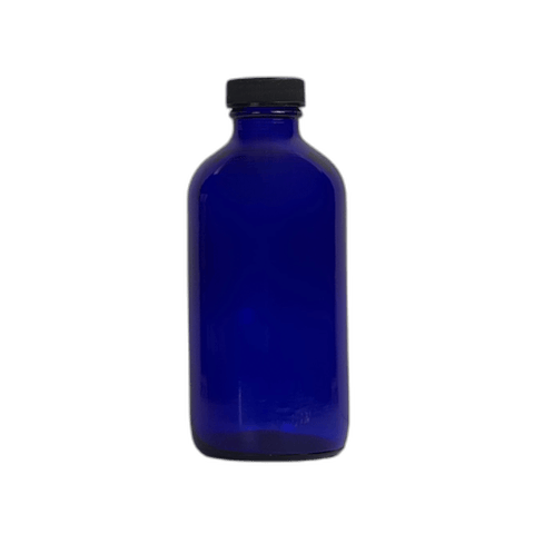 8 oz. Cobalt Blue Boston Round Glass Bottle with Black Cap - (12/Case)