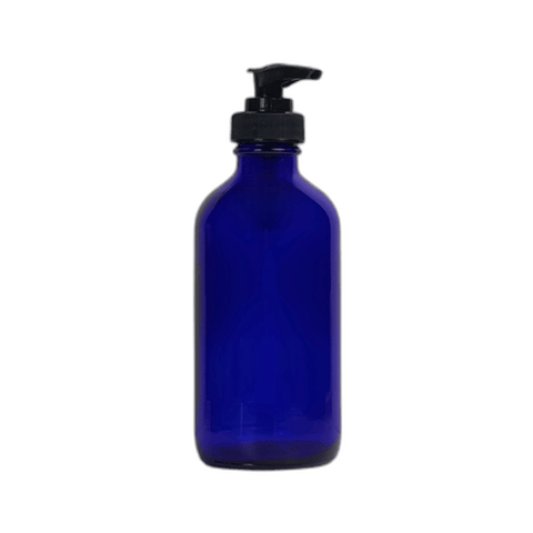 8 oz. Cobalt Blue Boston Round Glass Bottle with Black Lotion Pump - (12/Case)
