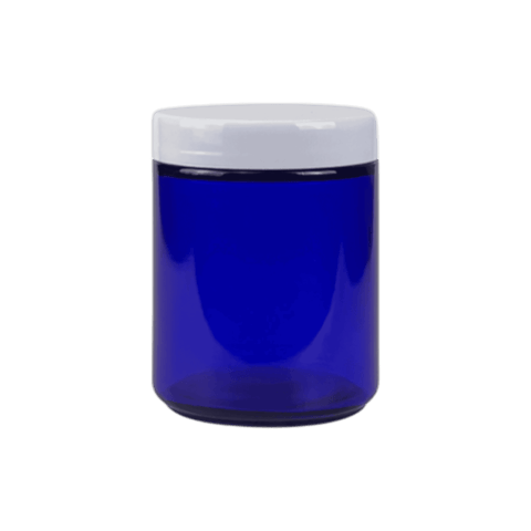 8 oz. Cobalt Blue Glass 70-400 Straight Sided Round Jar with PP White Lid - (24/Case)