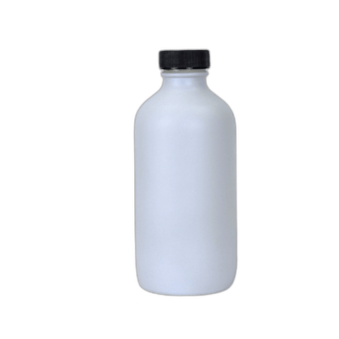 8 oz. White Matte Boston Round Glass Bottle with Black Cap - (12/Case)