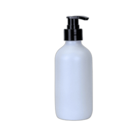8 oz. White Matte Boston Round Glass Bottle with Black Lotion Pump - (12/Case)