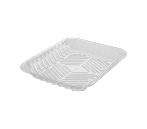 8" x 10 1/10" x 1 1/10" Clear PET Plastic Meat Trays - (200/Case)