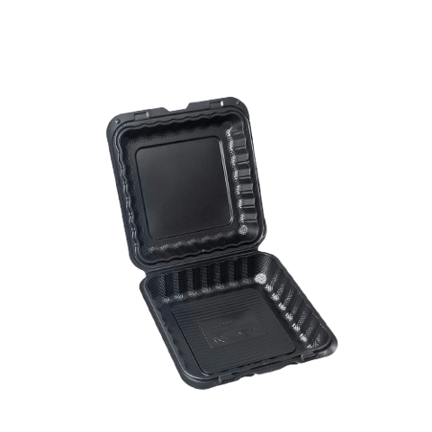 9" x 9" 1-Compartment Microwaveable Black Mineral-Filled Plastic Hinged Take-Out Container - (150/Case)