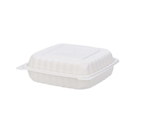 8" x 8" 1-Compartment Microwaveable White Mineral-Filled Plastic Hinged Take-Out Container - (150/Case)