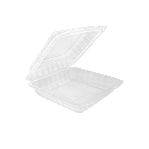 8" x 8" Clear PP Plastic Clamshell Containers - (150/Case)
