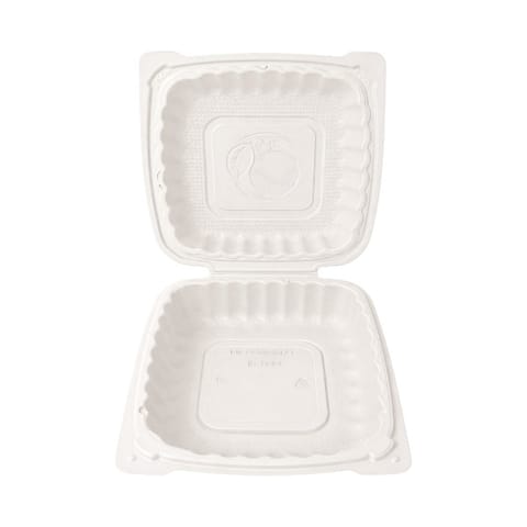 8" x 8" White TFPP Plastic Clamshell To-Go Container​ - (180/Case)