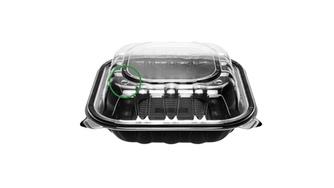 8" x 8" Microwaveable 1-Compartment Black Base with Clear Hinged Lid Plastic Take-out Containers - (150/Case)