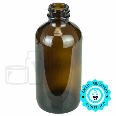 8oz Amber Glass Boston Round Bottle 28-400(96/case)