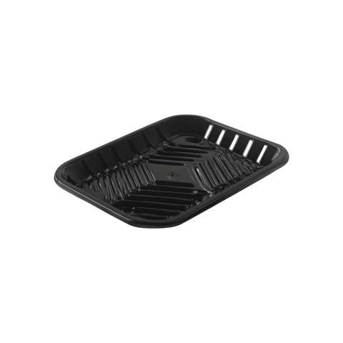 9 1/4'' x 7 1/5'' x 3/5'' Black PET Plastic Meat Trays - (400Case)