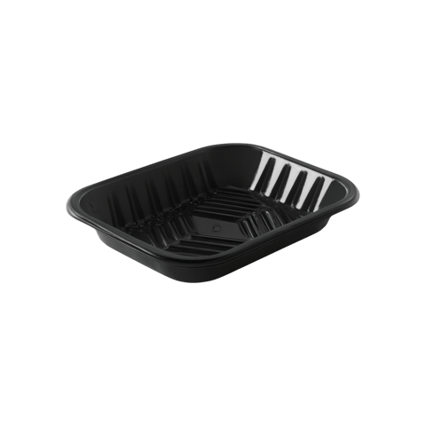 9 1/5'' x 7 1/5'' x 1 1/5'' Black PET Plastic Meat Trays - (400/Case)