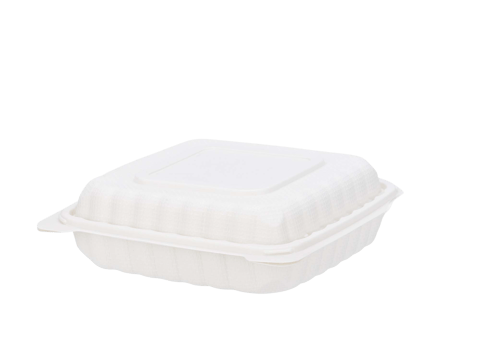 9" x 9" x 3" 3-Compartment Microwaveable White Mineral-Filled Plastic Hinged Take-Out Containers - (120/Case)