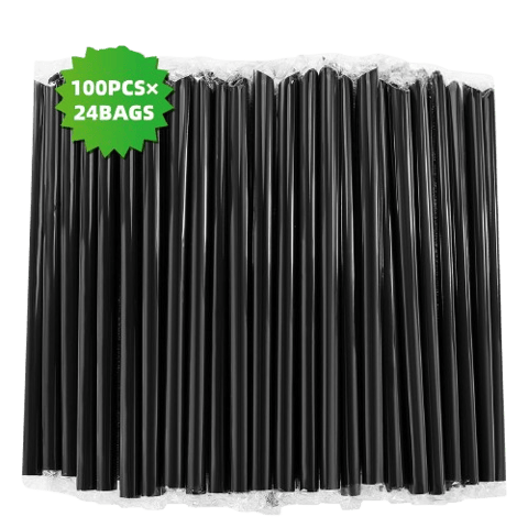 9" Plastic Black Film Wrapped Boba Straws - (2400/Case)