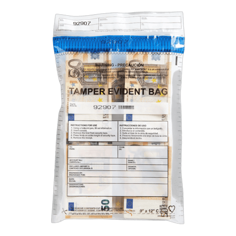 9" x 12" Clear High Security Tamper-Evident Bags with Void Tape Seal & Serial Number