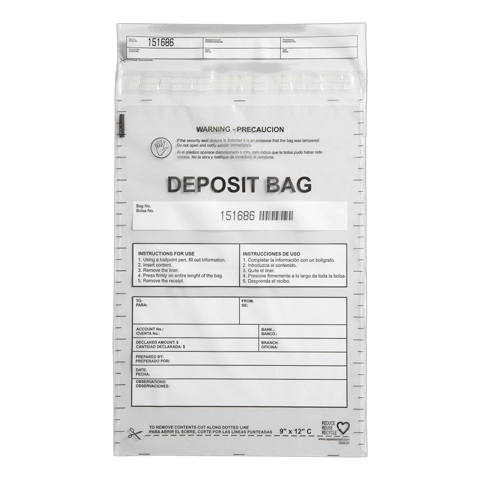 9" x 12" Opaque Plastic Bank Deposit Bags for Cash & Checks with Permanent Adhesive Seal