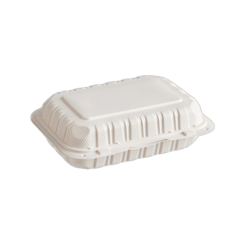 9 x 6" White Mineral-Filled PP Hinged Takeout Container, Microwave-Safe, 1-Compartment - (150/Case)