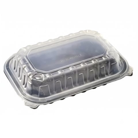 9" x 6" Black & Clear Microwavable PP Plastic Hinged Container, 1-Compartment - (150/Case)