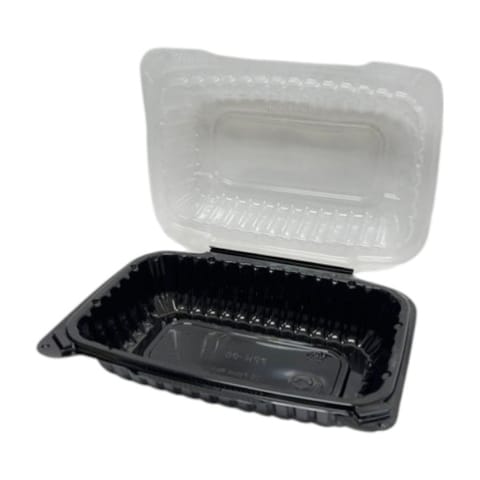 9" x 6" Black PP Plastic Hinged Container with Clear Vented Lid - (160/Case)