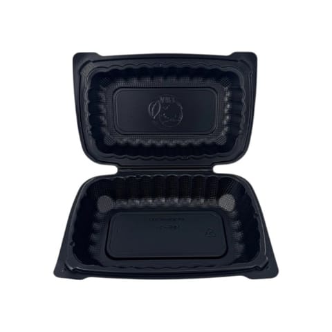 9" x 6" Black TFPP Plastic Clamshell To-Go Container​ - (110/Case)