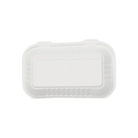 9" x 6" Heavy Duty Compostable Bagasse Clamshell To-go Container, White - (250/Case)
