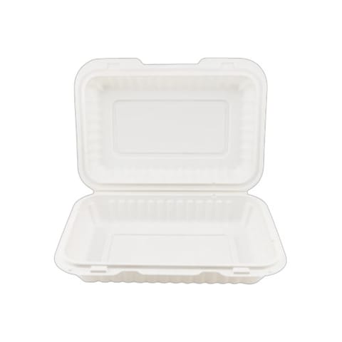 9" x 6" White Microwavable PP Plastic Hinged Container, 1-Compartment - (200/Case)