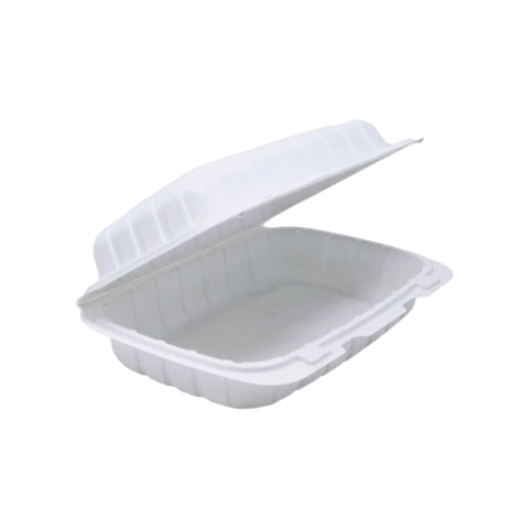 9" x 6" x 3" Microwavable White 1-Compartment MFPP Plastic Hinged Take-out Container - (150/Case)