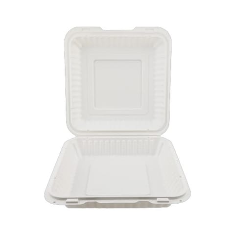 9" x 9" White Microwavable PP Plastic Hinged Container, 1-Compartment - (150/Case)