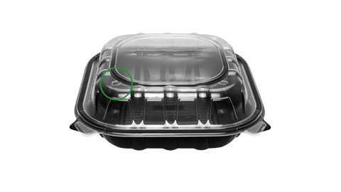 9" x 10" Microwaveable 1-Compartment Black Base with Clear Hinged Lid Plastic Take-out Containers - (150/Case)
