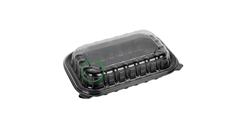 9" x 6" Microwaveable 1-Compartment Black Base with Clear Hinged Lid Plastic Take-out Containers - (150/Case)