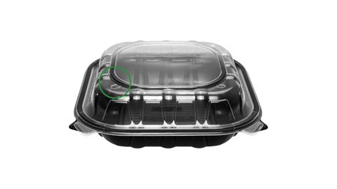 9" x 9" Microwaveable 1-Compartment Black Base with Clear Hinged Lid Plastic Take-out Containers - (150/Case)