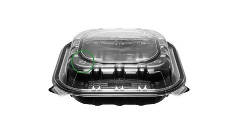 9" x 9" Microwaveable 3-Compartment Black Base with Clear Hinged Lid Plastic Take-out Containers - (150/Case)
