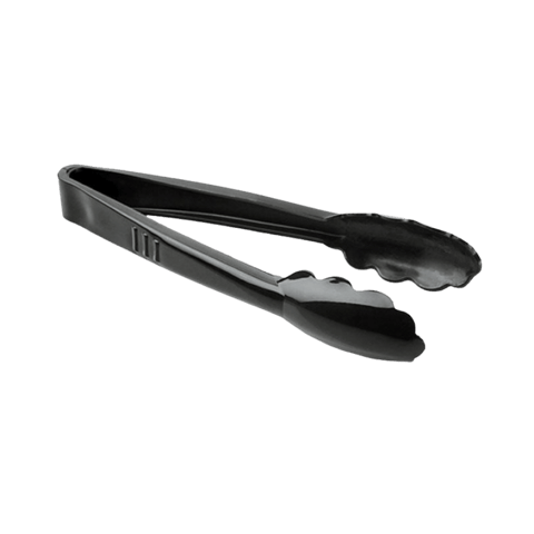 9" Heavy-Duty Black Disposable Polypropylene Tongs - (24/Case)
