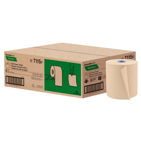 Cascades PRO Perform Natural Roll Paper Towel, 1-Ply, 775 feet - (6/Case) T115