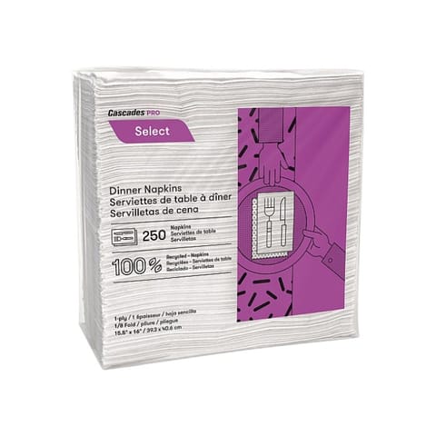 Cascades PRO Select 16" x 15" 1-Ply White Dinner Napkin, 1/8 Fold - (3000/Case) N050
