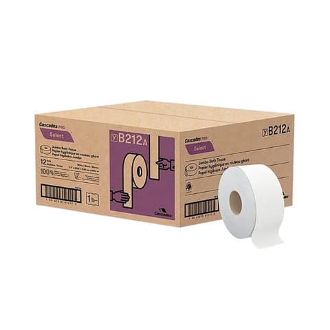 Cascades PRO Select White Jumbo Toilet Paper Roll, 1-Ply, 2000 Feet/Roll - (12/Case) B212