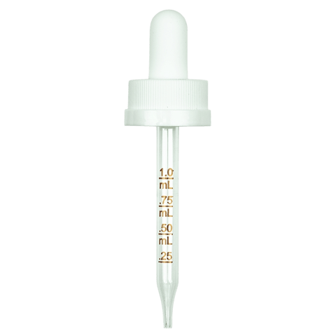 CRC (Child Resistant Closure) Dropper - White with Measurement Markings on Pipette - 76mm 20-400(1400/case)