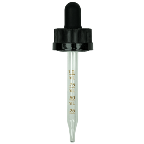 CRC Dropper - Black with Measurement Markings on Glass Pipette and 1ml Pull Bulb - 76mm 20-400(1400/case)