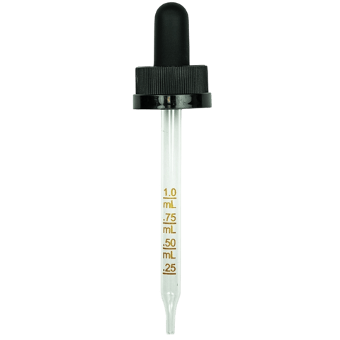 CRC (Child Resistant Closure) Dropper - Black with Measurement Markings on Pipette - 109mm 22-400 (1000/Case)