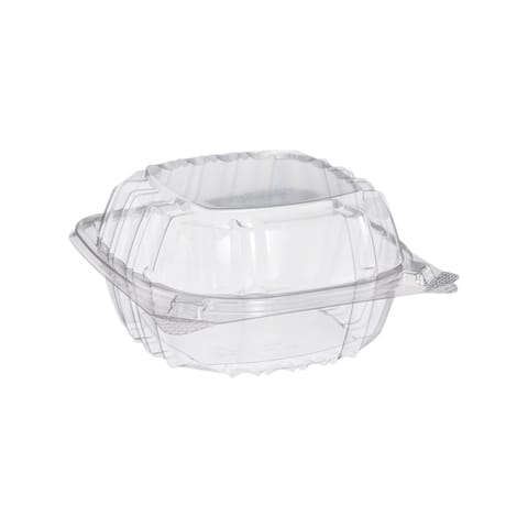 Dart ClearSeal C57PST1 Clear Hinged Lid PS Plastic Container, 6" x 5 4/5" x 3" - (500/Case)