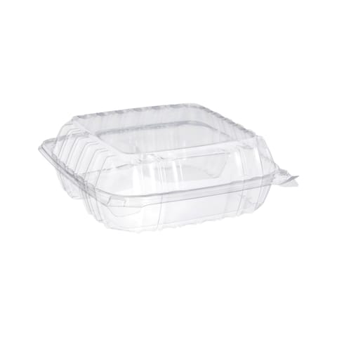 Dart ClearSeal C90PST3 3-Compartment Clear Hinged Lid PS Plastic Container, 8 5/16" x 8 5/16" x 3" - (250/Case)
