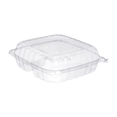 Dart ClearSeal C95PST3 3-Compartment Clear Hinged Lid Plastic Container, 8 7/8" x 9 3/8" x 3" - (200/Case)