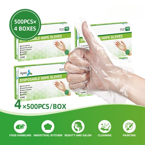 Clear Disposable HDPE Poly Food Service Gloves (One-Size)- 2000/Case