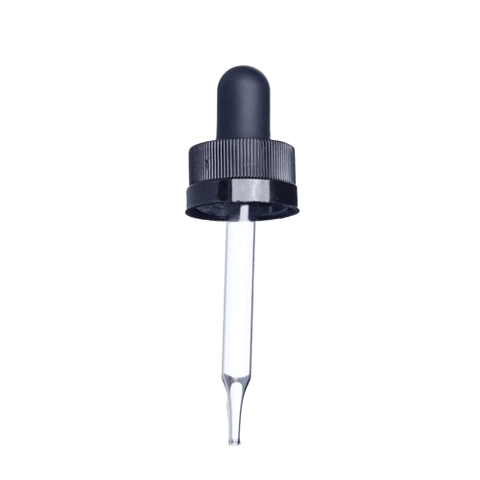 18-400 Black CRC Dropper with 66 mm Glass Pipette (Fits 0.5 oz Boston Round Bottle) - 1000/Case