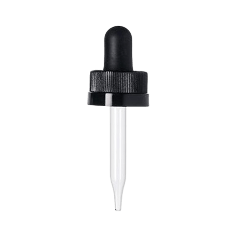 18-400 Black CRC Dropper with 68 mm Glass Pipette (Fits 0.5 oz Boston Round Bottle) - 1000/Case