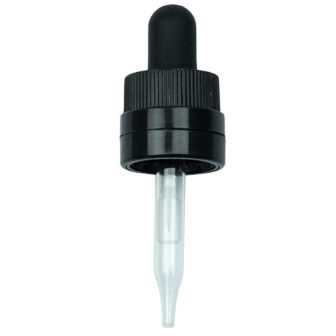 18-415 Black CRC Tamper Evident Dropper with 55 mm Glass Pipette (Fits 10 ml Euro Round Bottle) - 2000/Case