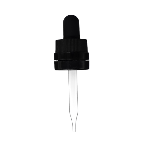 18-415 Black CRC Tamper Evident Dropper with 64mm Glass Pipette (Fits 15 ml Euro Round Bottle) - 2000/Case