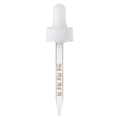 20-400 White Dropper with 76 mm Graduated Glass Pipette (Fits 1 oz Boston Round Bottle) - 1000/Case