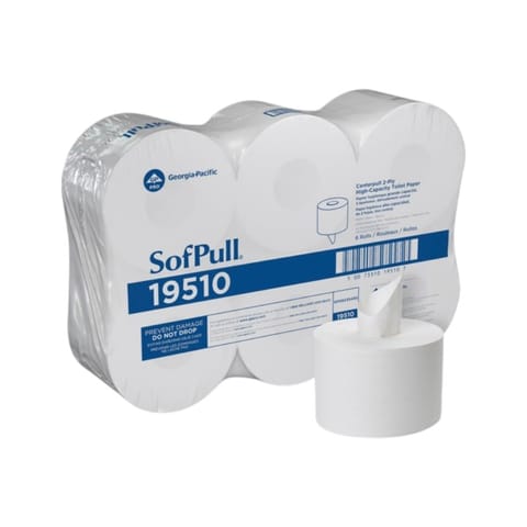 Georgia Pacific SofPull White Center-Pull Mini Toilet Paper Roll, 2-Ply, 8 3/8" × 5 1/4", 1000 Sheets/Roll - (6/Case) 19510