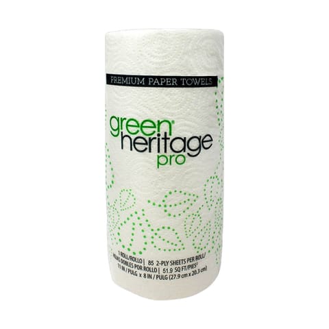 Green Heritage Pro White Mega Kitchen Paper Towel Roll, 2-Ply, 11" x 8", 85 Sheets/Roll - (30/Case) 585