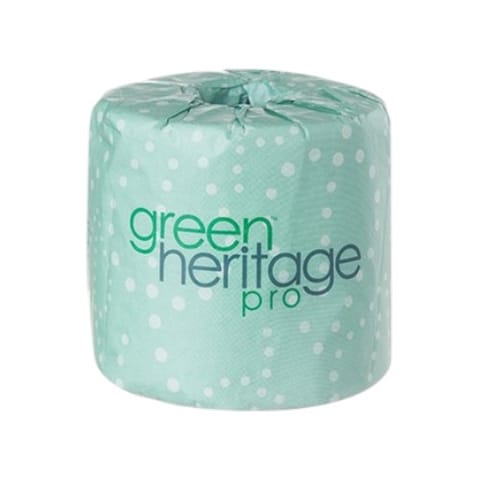 Green Heritage Pro White Toilet Paper Roll, 2-Ply, 4" × 3 1/8", 400 Sheets/Roll - (96/Case)
