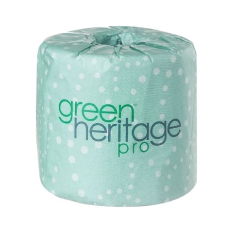 Green Heritage Pro White Toilet Paper Roll, 2-Ply, 4" × 3 1/8", 500 Sheets/Roll - (96/Case)